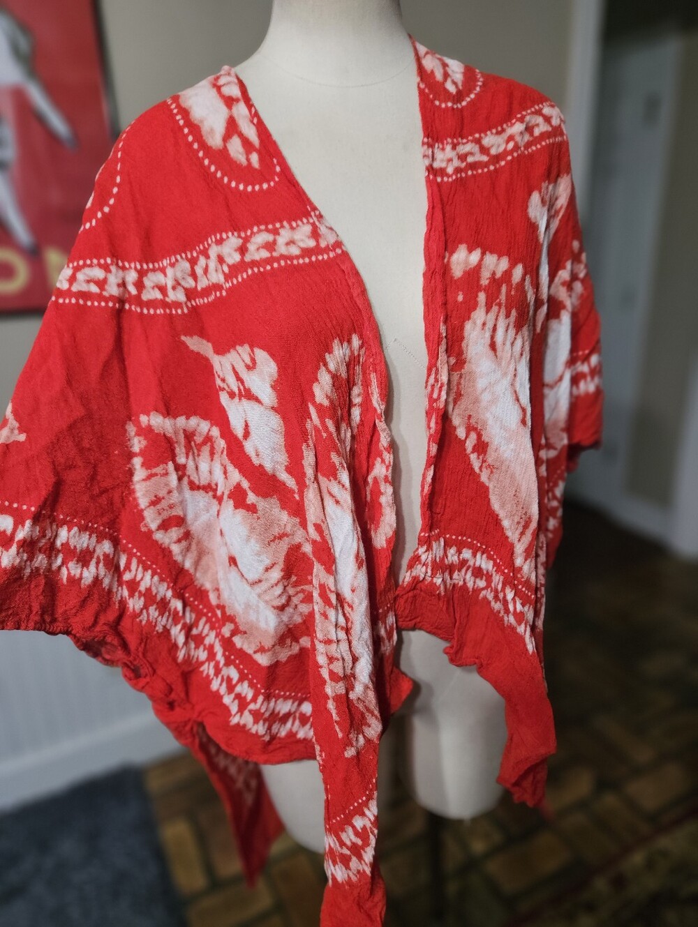 Red Boho Indian Made Beach Kimono One Size